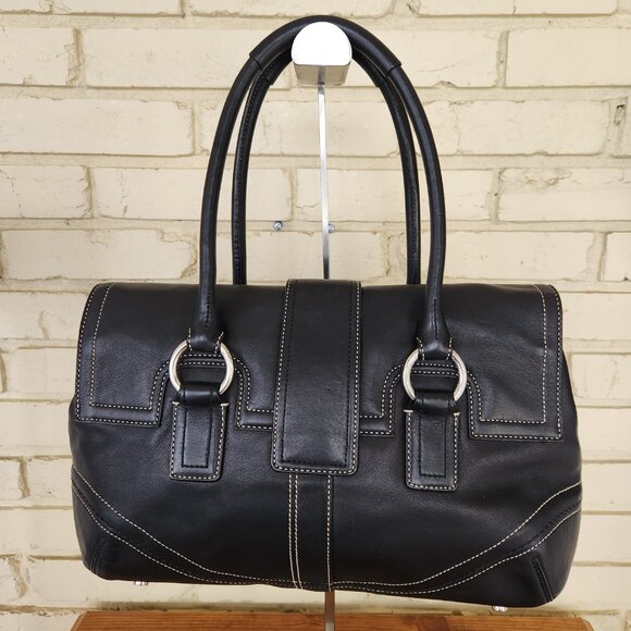Like New Vintage Coach Hampton Soho Black Leather Tote Bag Purse - Picture 3 of 13